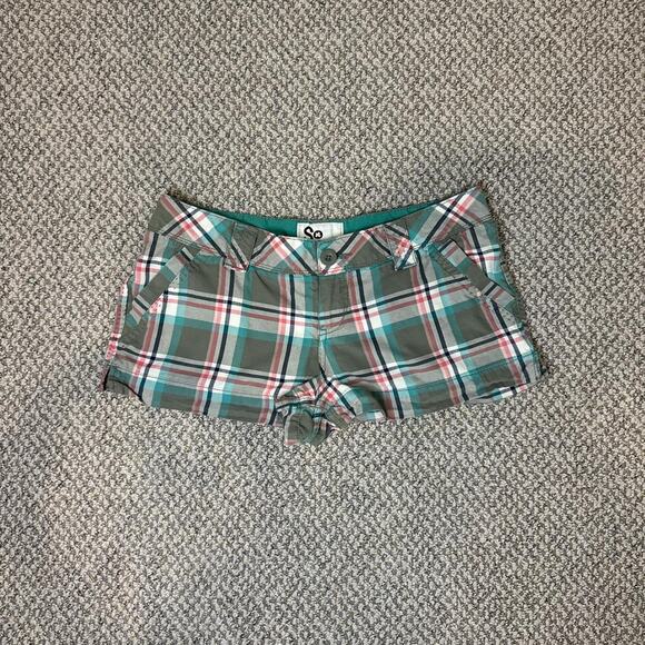 Y2K vintage plaid pink & blue mini micro low rise shorts - Picture 1 of 5